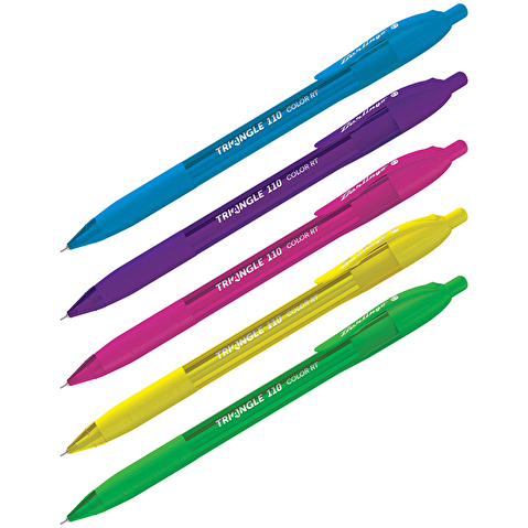 Ручка шариковая автоматическая Berlingo Triangle 110 RT Color, резиновый упор, трехгранный корпус, 0.5/0.7мм, синяя