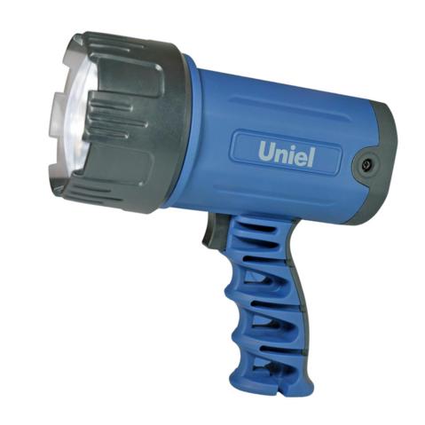Фонарь-прожектор cветодиодный UNIEL S-SL010-BA, зарядка от сети, переходник для зарядки от авто, синий