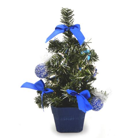 Искусственная елка украшенная, с синими украшениями, 30см