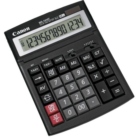 Калькулятор CANON WS-1410T настольный 14 разр., расчет налогов, общего итога, наклонный дисплей, двойное питание, 198х150х38мм