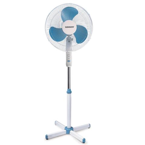 Вентилятор напольный SONNEN Stand Fan, D=40см, 45Вт, 3 скорости, белый/синий