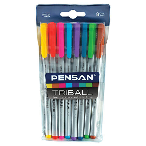 Ручка шариковая PENSAN Triball, 0.5/1.0мм, 8 цветов, 8шт/уп