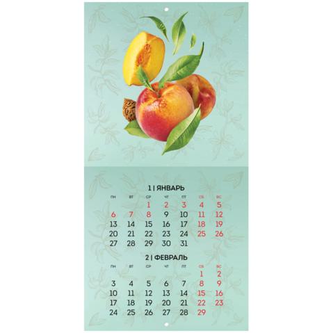 Календарь настенный перекидной OfficeSpace, 2020г, 1-блочный, на скрепке, 20х20см, 6л, Фруктово-ягодный