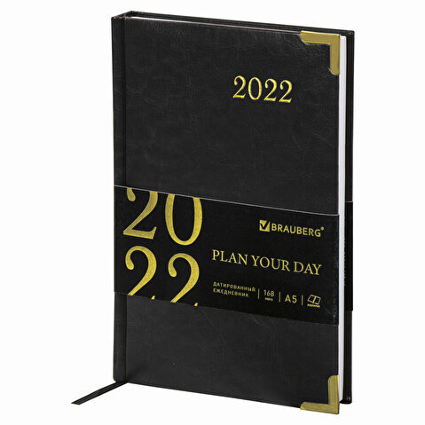 Ежедневник датированный BRAUBERG Senator, 2022г, А5, под кожу, черный