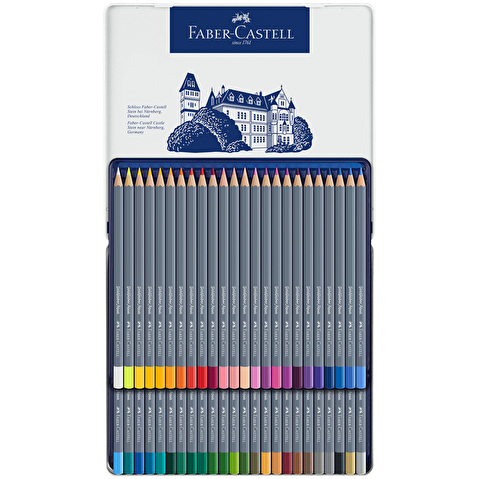 Набор цветных карандашей акварельных художественных Faber-Castell Goldfaber Aqua, 48цв, корпус шестигранный, в металлической коробке