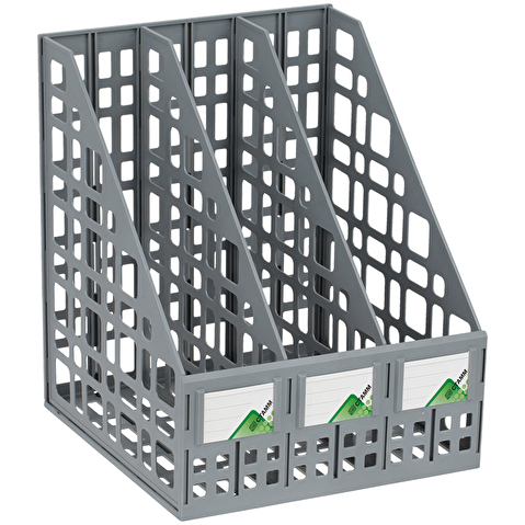 Вертикальный лоток для бумаг СТАММ ЛТВ-63719/ЛТ80, ширина 245мм, сборный, 3 секции, сетчатый, серый