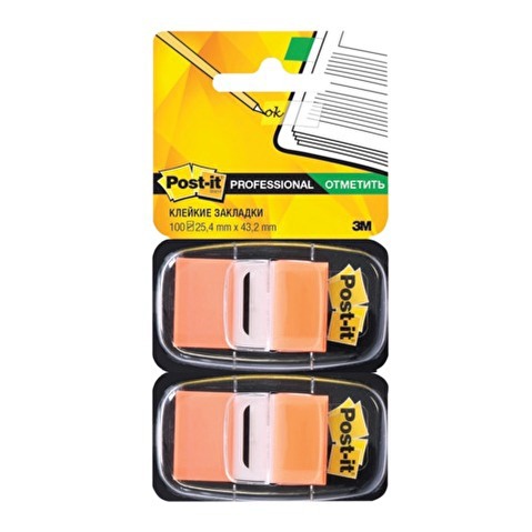 Закладки 3M Post-it Professional 680-OE2, 25.4х43.2мм, клейкие, пластик, 100л, оранжевые