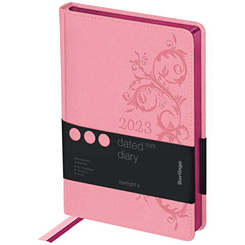Ежедневник датированный Berlingo Starlight S, 2023г, А5, 184л., кожзам, металлик срез, розовый