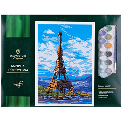 Картина-раскраска по номерам Greenwich Line "Париж" A3, с акриловыми красками, картон
