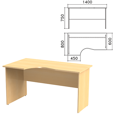 Стол рабочий эргономичный КАНЦ 1400х800х750мм, левый, цвет бук