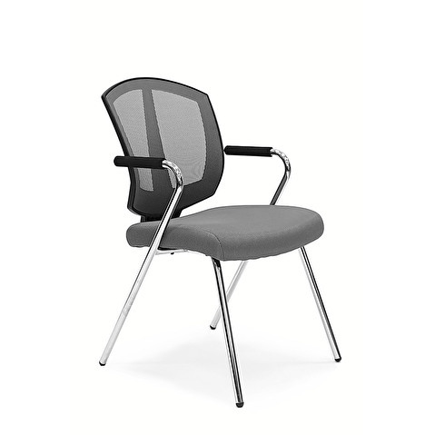 Конференц-кресло SK-230C-04, с подлокотниками, каркас хром, максимальная нагрузка 100кг, сетка серая/ткань серая