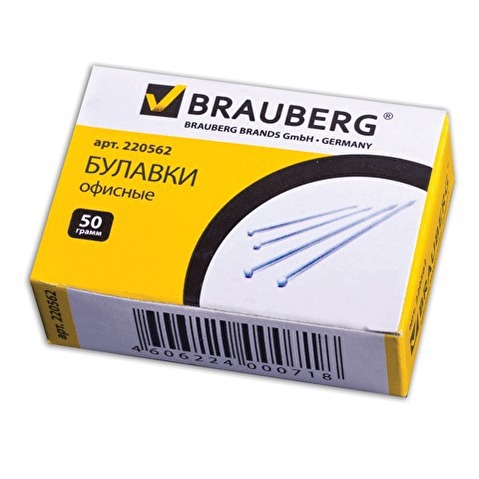 Булавки BRAUBERG офисные, 24мм, в картонной коробке, 50г