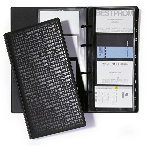 Визитница DURABLE VISIFIX CENTIUM 2403-01 на 200 визиток, четырехрядная, на 4-х кольцах, 255х145мм, разделителем A-Z, черная