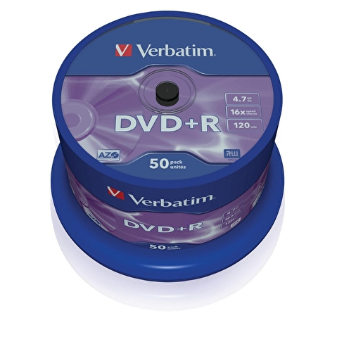 Записываемый DVD-диск в боксе DVD+R VERBATIM 4.7ГБ, 16x,  50шт/уп (43550)