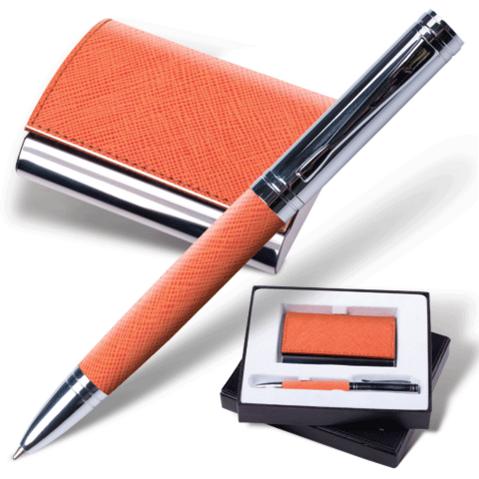 Набор GALANT Prestige Collection: ручка, визитница; фактурная кожа, оранжевый