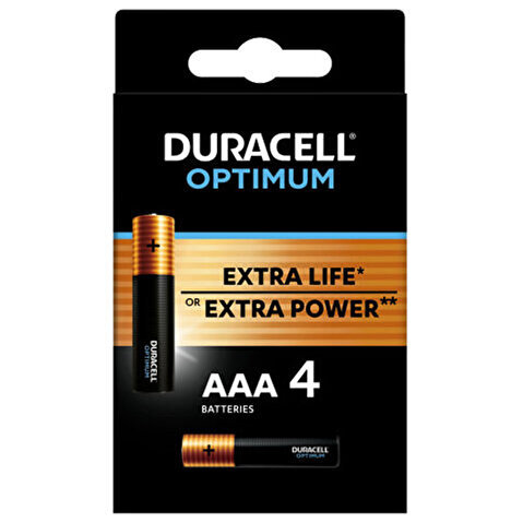 Батарейка DURACELL AAA/LR03, 1.5V, Optimum, алкалиновая,  4шт/уп