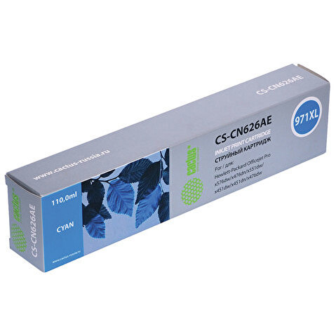 Картридж CN626AE (№971XL ) для HP DJ Pro X476dw/X576dw/X451dw, 110мл, Cyan, CACTUS Картридж CN626AE (№971XL ) для HP DJ Pro X476dw/X576dw/X451dw, 110мл, Cyan, CACTUS