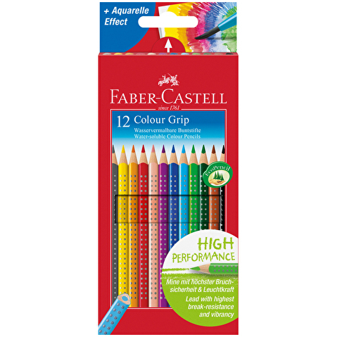 Карандаши цветные Faber-Castell Grip, 12цв., трехгран., заточен., картон, европодвес