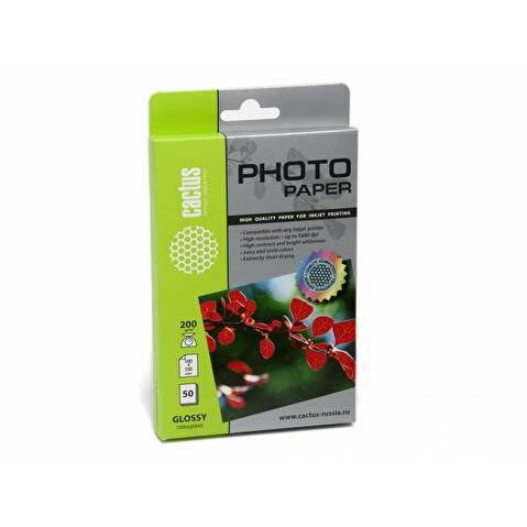 Фотобумага CACTUS 10x15см, 200г/м2, глянцевая,  50л (CS-GA620050)