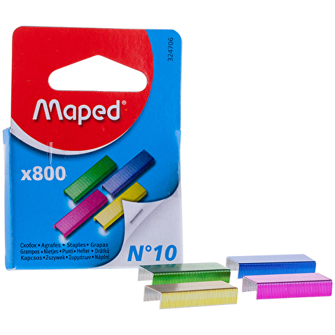 Скобы MAPED для степлера №10, цветные,  800шт/уп