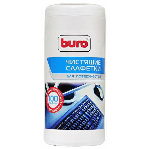 Салфетки BURO для чистки пластика, туба, 100шт/уп