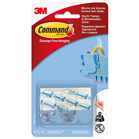 Крючок 3M Command, самоклеящийся, малый, до 0.45кг, прозрачный, 2шт/уп (17092CLR)
