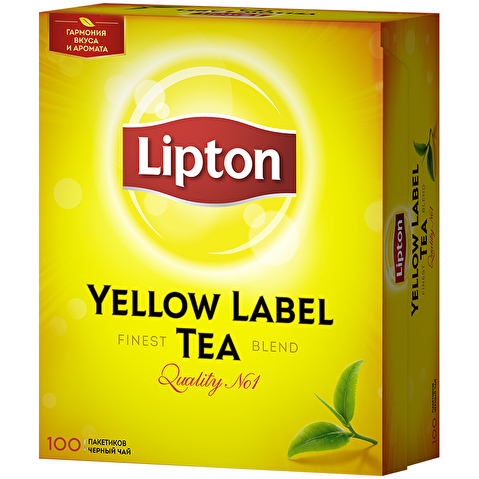 Пакетированный чай черный LIPTON Yellow Label 100x2г, с ярлычком