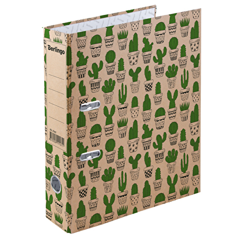 Папка-регистратор BERLINGO Cactus  картон,  А4,  70мм, крафт-бумага, с рисунком, без металлического уголка