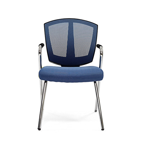 Конференц-кресло SK-230C-04, с подлокотниками, каркас хром, максимальная нагрузка 100кг, сетка синяя/ткань синяя