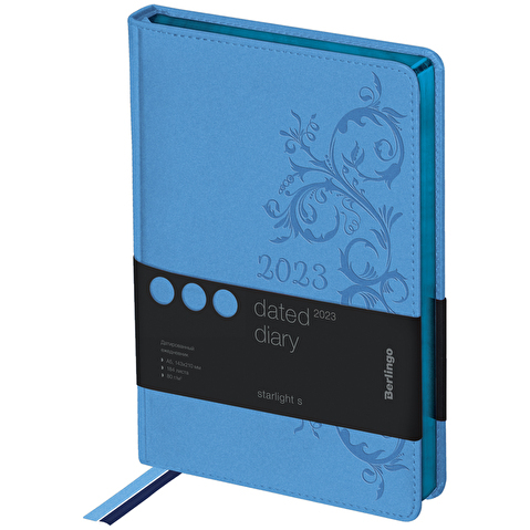 Ежедневник датированный Berlingo Starlight S, 2023г, А5, 184л., кожзам, металлик срез, голубой