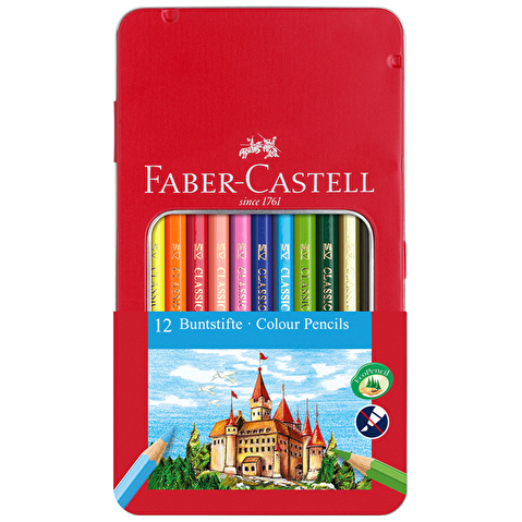 Набор цветных карандашей Faber-Castell, 12цв, корпус шестигранный, в металлической коробке