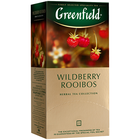 Чай травяной GREENFIELD Wildberry Rooibos (ройбош, гибискус, ароматизатор "клюква", кусочки ягод земляники, кусочки ягод клюквы), 25х2г