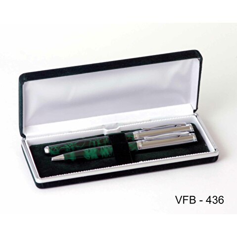 Набор ручек Verdie 436 в виниловом футляре: ручка шариковая + ручка перьевая; корпус металл хром, зеленый под мрамор