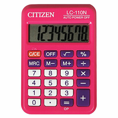 Калькулятор карманный 8 разрядов, CITIZEN LC-110NRPK, двойное питание, 89х59мм, РОЗОВЫЙ
