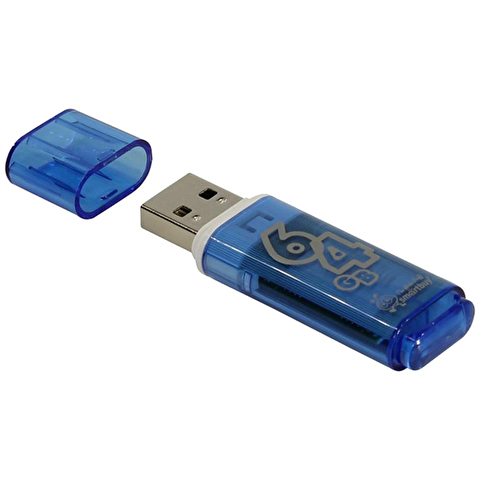 Флэш-память  64Gb Smart Buy Glossy, USB2.0, голубая