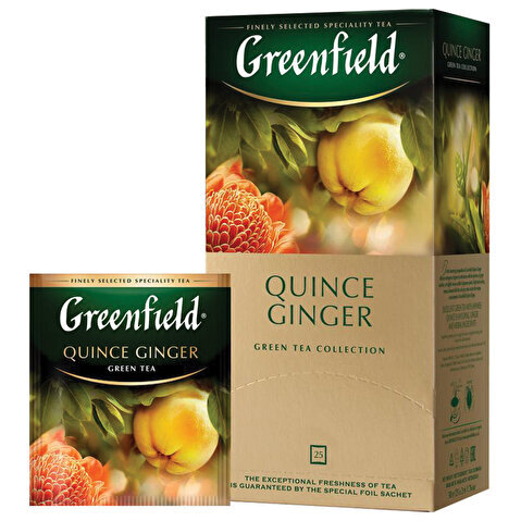 Чай зеленый с добавками GREENFIELD Quince Ginger (имбирь+айва+календула), 25x2г