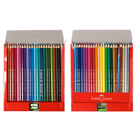 Набор цветных акварельных карандашей Faber-Castell, 48цв, с кисточкой, корпус шестигранный, в картонной коробке