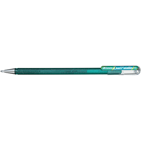 Ручка гелевая PENTEL K110-DDX Hybrid Dual Metallic, 0.5/1.0мм, гибридные чернила "хамелеон", зеленый + синий металлик