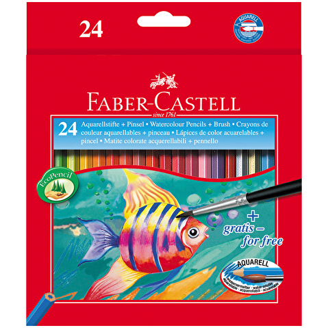 Карандаши акварельные Faber-Castell, 24цв+кисть, картон, европодвес