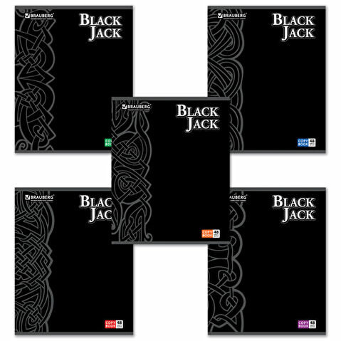 Тетрадь А5   48л, BRAUBERG Black Jack, обложка мелованный картон, скрепка, ассорти, клетка