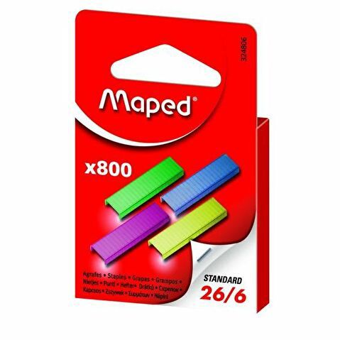 Цветные скобы для степлера MAPED №26/6, 800шт/уп