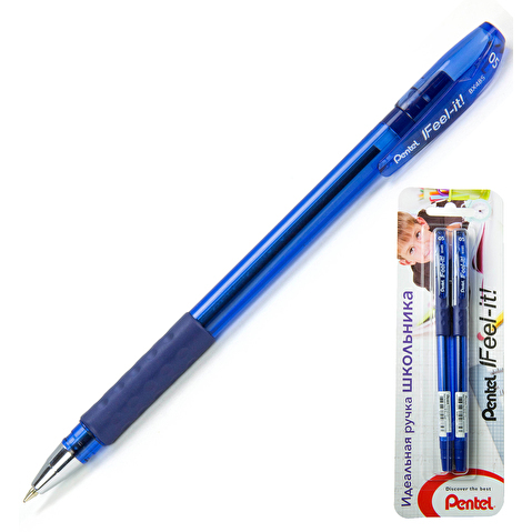 Ручка шариковая PENTEL XBX485-CC  Feel it!, резиновый упор, 0.5/0.23 мм, синяя, 2шт/уп