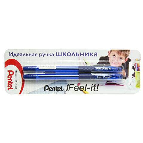 Ручка шариковая PENTEL XBX487-CC  Feel it!, резиновый упор, 0.7/0.27 мм, синяя, 2шт/уп