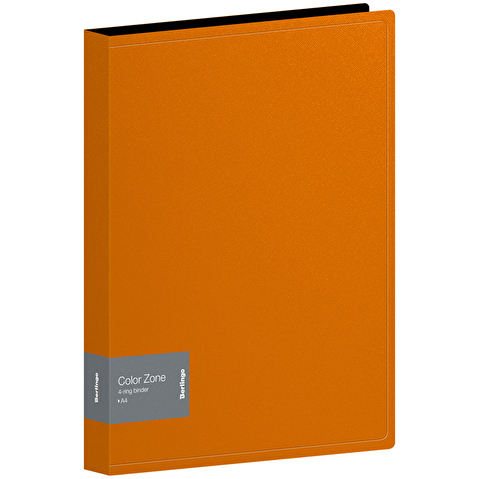Папка на 4-х кольцах  BERLINGO Color Zone, пластик, А4, 35мм, 1000мкм, оранжевая