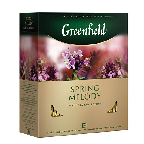 Чай черный с добавками GREENFIELD Spring Melody, с чабрецом, 100х1.5г, алюминиевый конверт