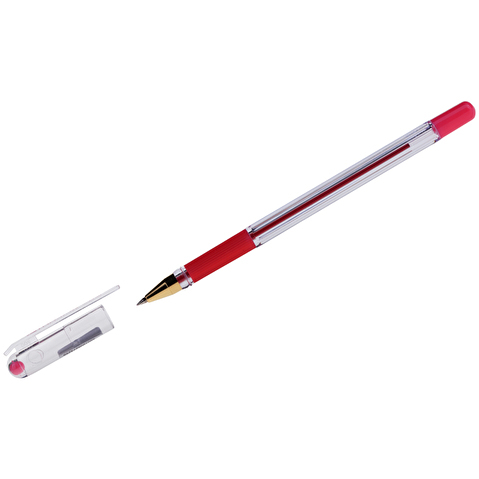 Ручка шариковая MUNHWA MC Gold BMC-10, 0.3/0.5 мм, резиновый упор, прозрачный корпус, розовая