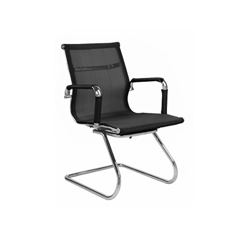 Конференц-кресло RT-02S, полозья хром, максимальная нагрузка 120кг, ткань сетчатая, черная