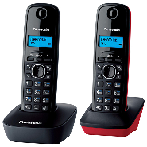 Радиотелефон DECT Panasonic KX-TG1612RU3 +доп.трубка, серый/красный