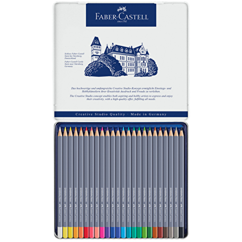 Набор цветных карандашей акварельных художественных Faber-Castell Goldfaber Aqua, 24цв, корпус шестигранный, в металлической коробке