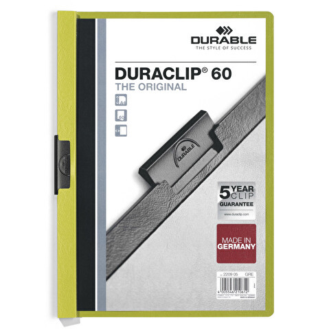 Папка с клипом DURABLE Duraclip 2209-05, А4, пластик, до 60 листов, зеленая